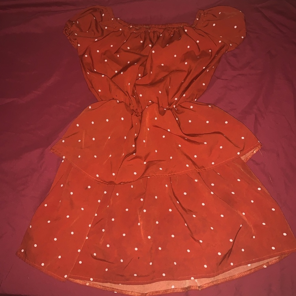 Orange white polkadot dress